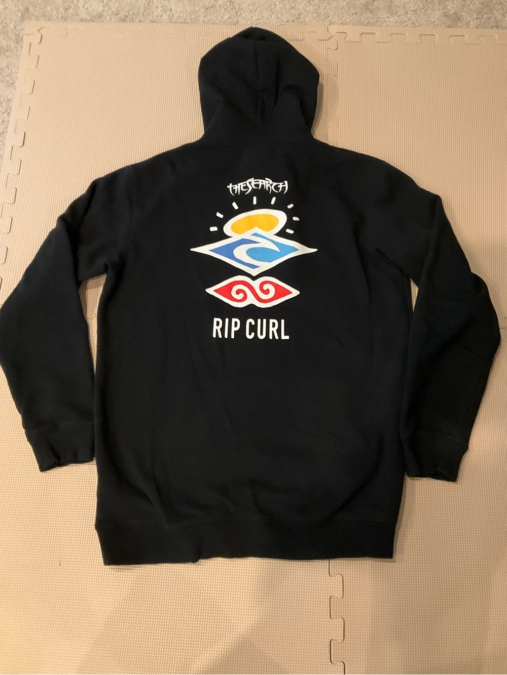 Rip Curl Black Pullover Hoodie with Colorful Surf Graphic
